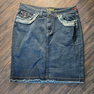 WORN Slightly Distressed 90s Style Blue Denim Pencil Skirt NWOT/SIZE 14